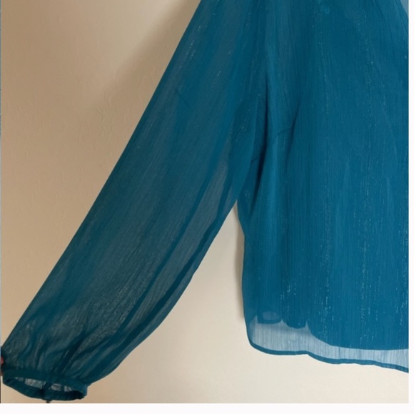 Faded Shimmer Hipster Button Down Flow Business Casual Sheer Hip Tank Blouse - Picture 9 of 12